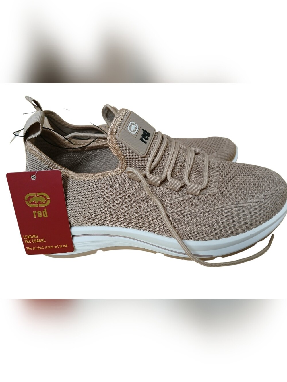 NWT Red Beige Knit Slip-On Women's Sneakers